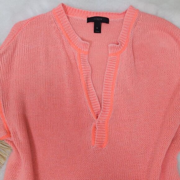 J Crew Neon Coral Orange Open Weave Sweater 100% Linen Size XS - Picture 7 of 8